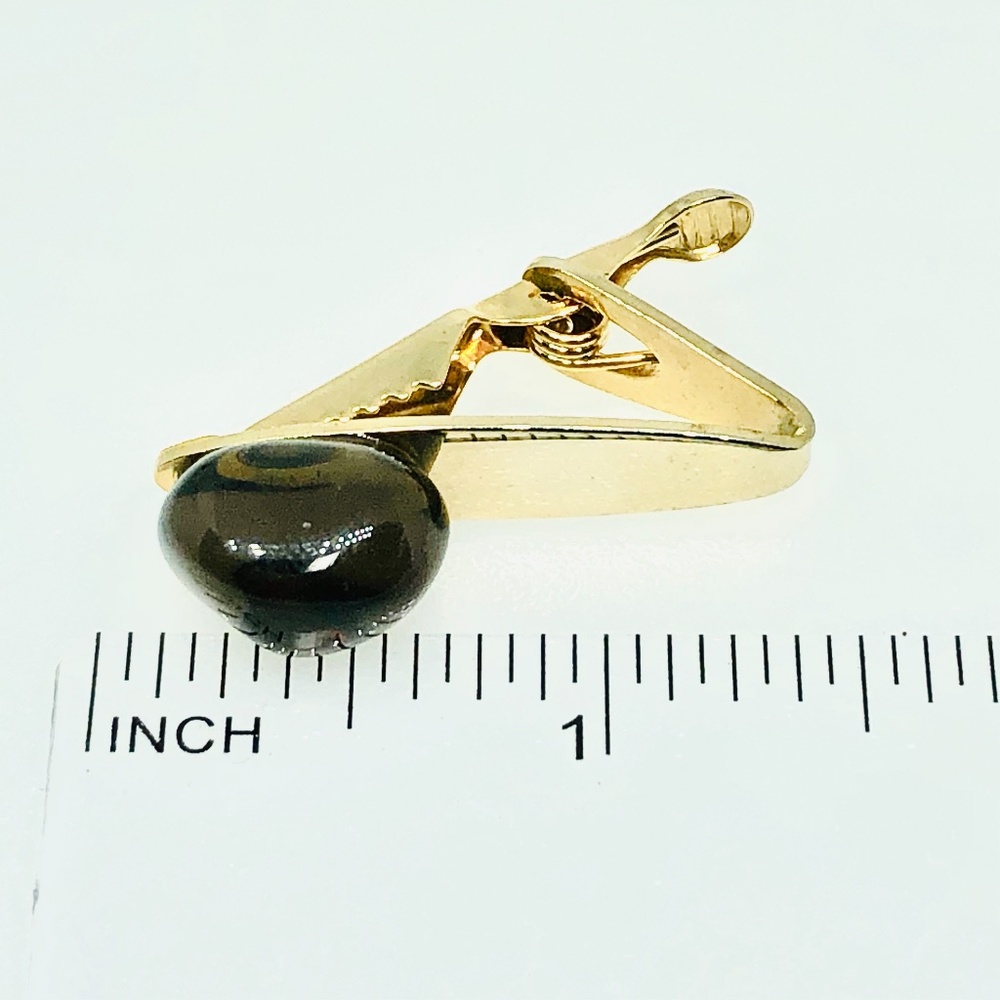 SOLD Vintage Gold Tone Tie Clip Polished Smokey Stone - Picture 6 of 8